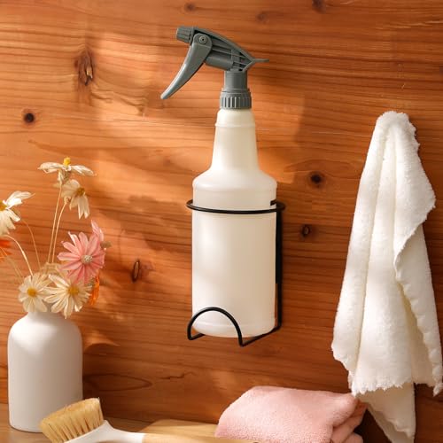 CroBlissful 2 Pcs Spray Bottle Holder Wall Mount Heavy Duty Spray Bottle Rack Stainless Steel Storage Rack Garage Can Organizer Craft with Hardware (Black)