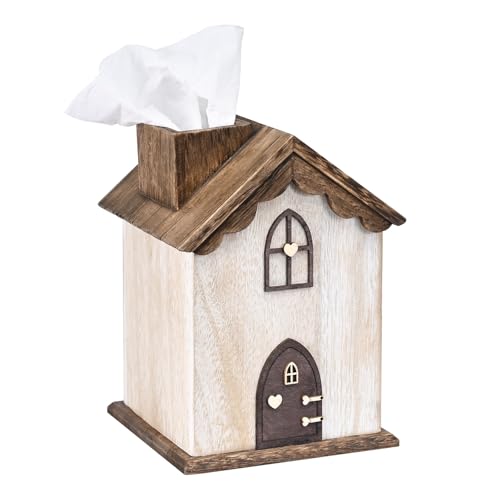 Farmhouse Wooden Square Tissue Box Cover, Brown Co... (Brown | Wood)