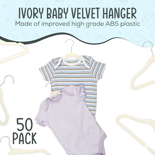 50 Premium Baby Velvet Hangers - 11.8" Non-Slip, Ultra-Slim Space-Saving Children Closet Hangers - 360° Swivel Hook, Strong & Durable Infant & Toddler Clothes Hangers for Wardrobe - Ivory