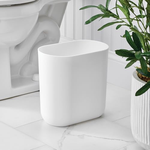 iDesign Small Slim Plastic Bathroom Trash Can, White | Bedroom, Office, Desk, Dorm