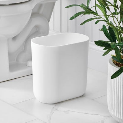 iDesign Small Slim Plastic Bathroom Trash Can, White | Bedroom, Office, Desk, Dorm
