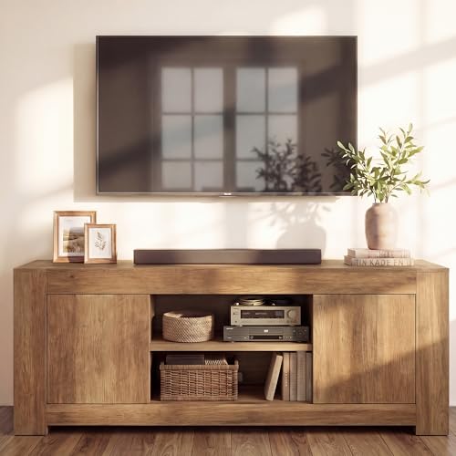 TV Stand, Farmhouse Entertainment Center with Stor... (Honey Brown)