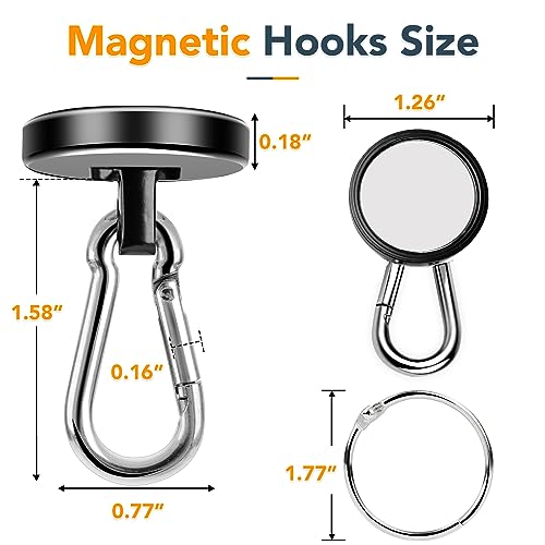 Magnetic Hooks Heavy Duty 110LBS+ Strong Neodymium Magnets | With Swivel Carabiner Hook Black Magnetic Hangers Magnet Hooks for Locker Home Cruise Cabin Office 10 Pack