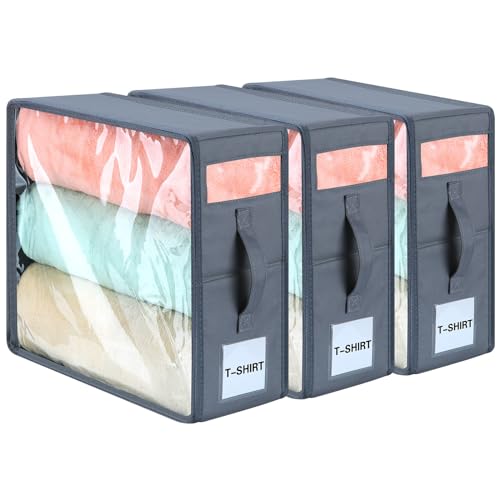 3 Pack Bed Sheet Organizers and Storage, Sheet Storage Foldable Sheet Organizer with Clear PVC, Linen Closet Organizer for Bed Sheets, Duvet Covers, Blankets, Pillowcases, Clothes