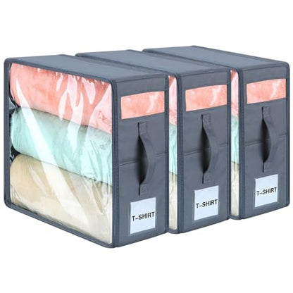 3 Pack Bed Sheet Organizers and Storage, Sheet Storage Foldable Sheet Organizer with Clear PVC, Linen Closet Organizer for Bed Sheets, Duvet Covers, Blankets, Pillowcases, Clothes