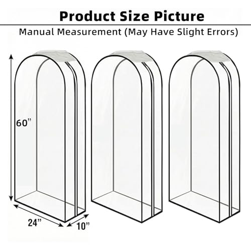 Clear Garment Bags for Hanging Clothes 3-piece set 60 inches Storage Bags With Zipper for Shirts, Suit,Jackets,Coats,sweater,Long Dresses,wedding,gowns,etc.