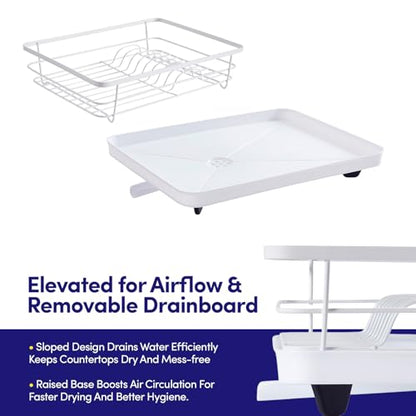 Dish Drying Rack 3 Piece Dish Drainer with Drainboard Set for Kitchen Counter – Dish Rack with Removable Utensil Holder & Swivel Spout for Countertop – DishRack for Plates, Cups & More, White