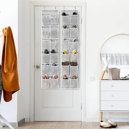 Simple Houseware 12 Pockets Large Over Door Shoe Organizer, 2 Pack, Gray | Total 24 Pockets, 56" x 12.5", Fits Standard & Narrow Door, 4 Durable Metal Hooks, 6" x 8" Pocket Size, Multipurpose