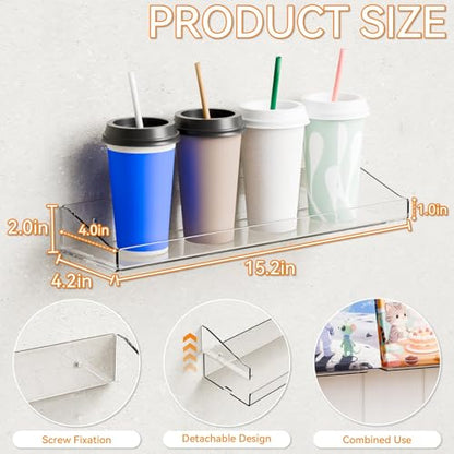4 Pack Adhesive Clear Bathroom Shower Shelves,No Drill Acrylic Shower Wall Caddy,Bathroom Shelf,Floating Shelves for Inside Shower Wall Organizer and Storage for Makeup,Perfume,Shampoo Holder