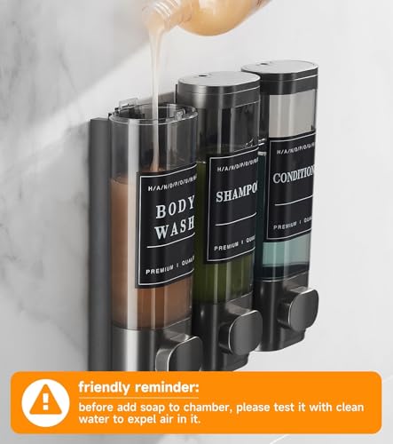 Shower Soap Dispenser Wall Mounted No Drill Shampoo Dispenser for Shower Wall Shampoo and Conditioner Dispenser Bathroom Hotel 3 * 350ml Gungray with Labels