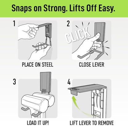 GATOR MAGNETICS MEGA 4.5 in Open Hooks, 45 lb Magnetic Hooks – 3 Pack | Patented Easy-Release, Non-Slip Grip. Works on steel cabinets, doors, garage, toolboxes, pole barns, utility vans & more.