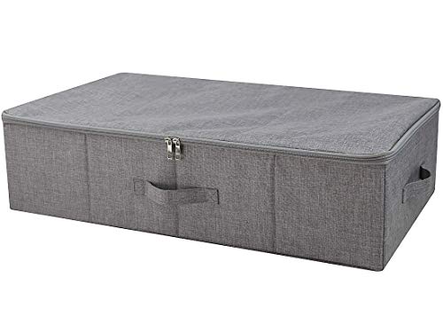 Under Bed Clothing Storage Organizer Boxes with Lid, Dark Gray | Underbed Storage Basket Container, 27.5*15.7*7", Folding, Rigid Sturdy Fabric Bins, 3-Size Zipper, Washable,space saving