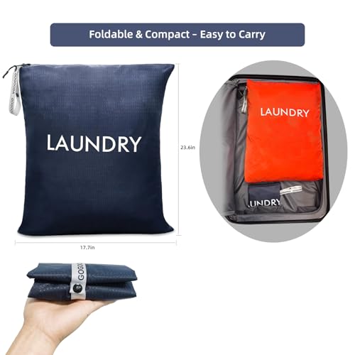 GOGOODA Travel Laundry Bags Reusable Dirty Clothes Bag with Handle | Lightweight Packable & Splash-Resistant Foldable & Space-Saving for Suitcase, Gym, Beach & Business Trips(Navy Blue & Green)