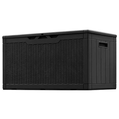 Greesum 100 Gallon Resin Patio Storage Box for Garden Tools, Black | Outdoor Furniture Cushions, Pool Supplies