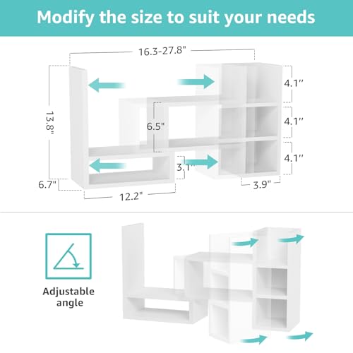 NUTIKAS Desk Shelves Desktop Organizer Shelf - White Office Organization for Top of Desk Organizers and Accessories Corner Bookshelf Table Top Shelving Small Hutch Decorations for Women Office