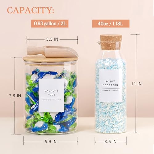 Liquid Laundry Detergent Container, Glass Detergent Bottle for Laundry Room | 3 Pack Laundry Storage Containers for Organizing, Laundry Beads & Dryer Sheet Holder, Laundry Soap and Softener Dispenser