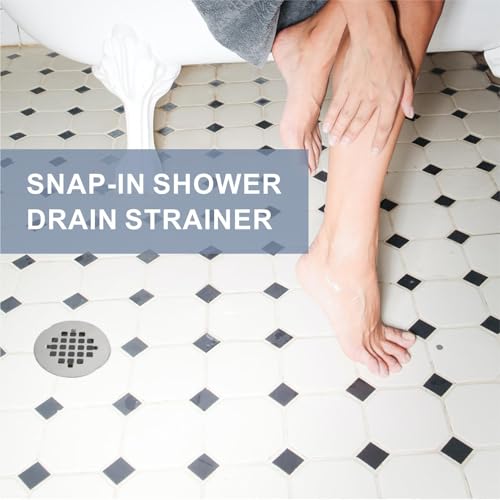 HIDROP Brushed Nickel Snap-in Shower Floor Drain Cover,4-1/4" OD Round Grid | Stainless Steel Shower Floor Drain, Replacement Shower Drain Cover, Hair Catcher, Easy-to-Install, Round Bathroom Drain Cover