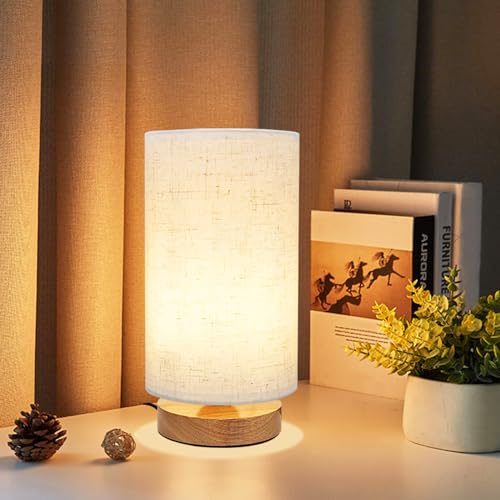 Small Bedside Table Lamp for Bedroom, Minimalist W... (Beige(1-Pack) | Linen)
