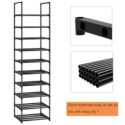 Shoe Rack - Sturdy Metal Shoes Storage Organizer for Closet, Entryway | Garage, Door Entrance, Space Saving 10-Tier Narrow Shoe Shelf, Stackable Free Standing Shoes Holder