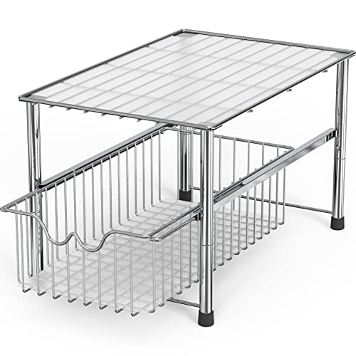 Deco Brothers Stackable Under Sink Organizer with Sliding Basket, Chrome