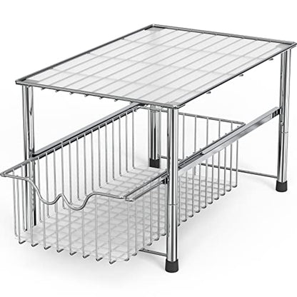 Deco Brothers Stackable Under Sink Organizer with Sliding Basket, Chrome