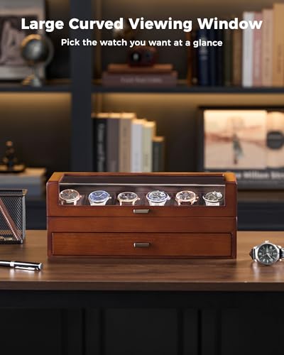 ProCase High End Wooden Watch Box for Men, 2-Layer Wood Watch Display Case Men's Jewelry Organizer Box with Drawer -6 Slot, Walnut