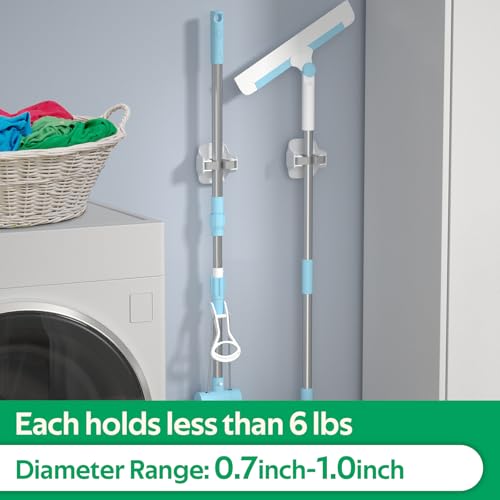 Broom Holder Wall Mount Mop Grippers organizer wall hanging,10Pack | No Drilling Self Adhesive Easy install Anti-Slip Mop Broom Hanger Storage Rack for Kitchen,Laundry Room,Garden,Garage