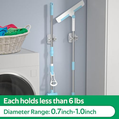 Broom Holder Wall Mount Mop Grippers organizer wall hanging,10Pack | No Drilling Self Adhesive Easy install Anti-Slip Mop Broom Hanger Storage Rack for Kitchen,Laundry Room,Garden,Garage