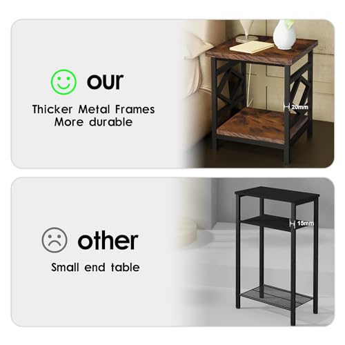 HODGSON Mini Fridge Stand Table with Large Capacity Storage, 18” Rustic Industrial End Table Side Table with 2-Tier for Beverage, Refrigerator, Dorm, Apartment,Office, Bedroom Corner