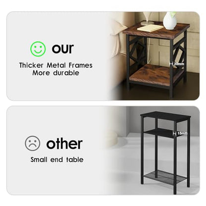 HODGSON Mini Fridge Stand Table with Large Capacity Storage, 18” Rustic Industrial End Table Side Table with 2-Tier for Beverage, Refrigerator, Dorm, Apartment,Office, Bedroom Corner
