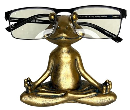 Top Brass Yoga Frog Eyeglass Holder – Whimsical Reading Glasses Sunglass Stand – Funny Desk Nightstand Keeper Rack Display – Meditating Zen Lotus Pose Figurine