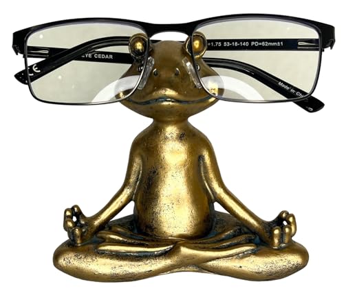 Top Brass Yoga Frog Eyeglass Holder – Whimsical Reading Glasses Sunglass Stand – Funny Desk Nightstand Keeper Rack Display – Meditating Zen Lotus Pose Figurine
