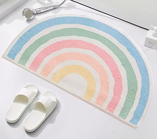 Cute Rainbow Sugar Colors Bathroom Rugs Non-Slip Washable Absorbent Plush Microfiber Floor Doormats Bath Mat Super Soft for Entrance Decoration Indoor Water Absorption (Green, 50 * 80cm)