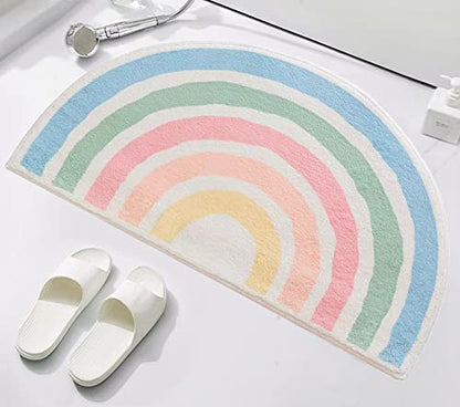 Cute Rainbow Sugar Colors Bathroom Rugs Non-Slip Washable Absorbent Plush Microfiber Floor Doormats Bath Mat Super Soft for Entrance Decoration Indoor Water Absorption (Green, 50 * 80cm)