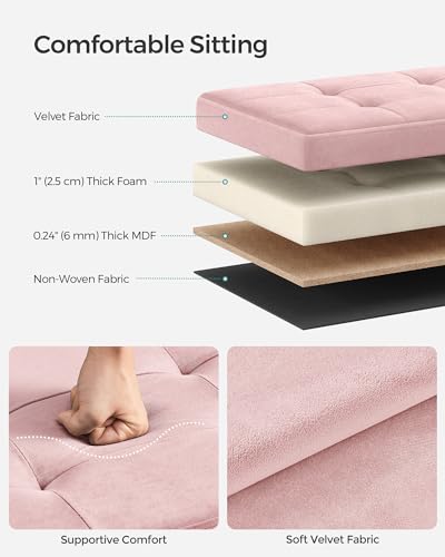 SONGMICS Small Folding Storage Ottoman, Jelly Pink | Foot Rest Stool, 12.2 x 16.1 Inches, 286 lb Capacity, Bedroom, Dorm, ULSF200R01