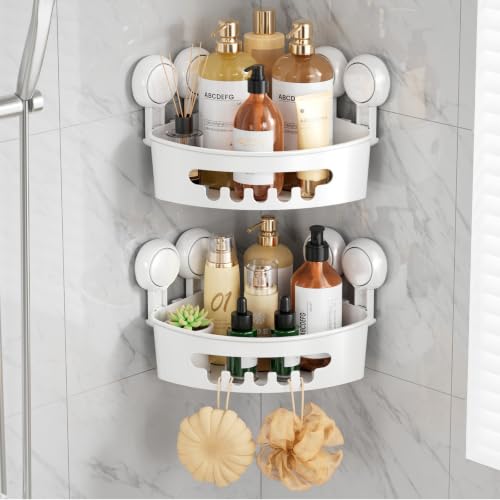 Suction Corner Shower Caddy, Bathroom Shelf Storag... (2 Count | White | ABS, TPE)