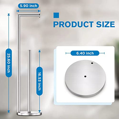 Toilet Paper Holder Stand, Brushed Nickel Toilet Paper Holder Free Standing | Toilet Paper Holder for 4 Rolls, Bathroom Organizers and Storage with Anti-Slip Base and Rustproof
