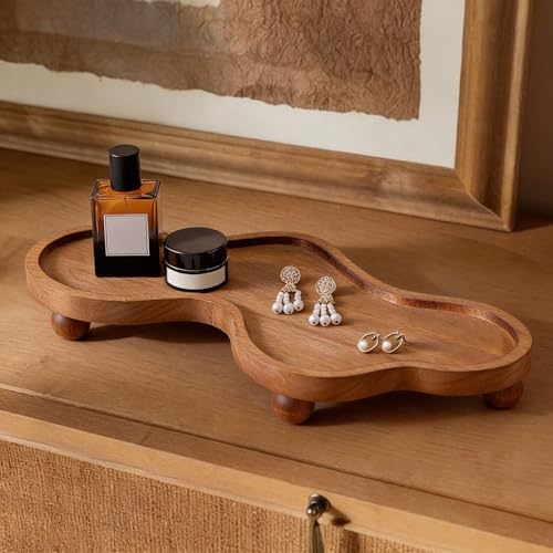 Uiifan Wood Cloud Perfume Tray Irregular Jewelry Decorative Bedside Tray for Nightstand for Women Trinket Dish Ring Holder Dish Room Aesthetic Decor Birthday Housewarming Gift(Brown)
