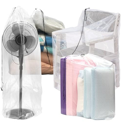 6 Pack Extra Large Clear Drawstring Plastic Bags, 2 Sizes Big Giant Storage Bags 47x71 Inches and 35x47 Inches, Dust Covers Drawstring Plastic Bags for Luggage, Suitcase, Furniture, Reusable