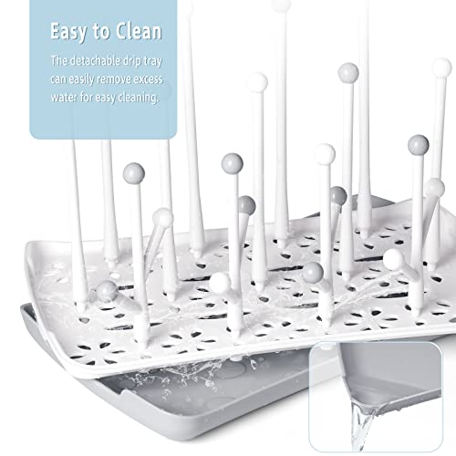 Termichy Baby Bottle Drying Rack: Space-Saving with 13 Hooks & Drain Tray | Compact Drying Stand for Bottles, Pacifiers & Pump Parts - Kitchen Counter Organizer for Nursing Moms Grey