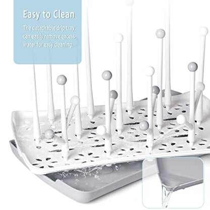 Termichy Baby Bottle Drying Rack: Space-Saving with 13 Hooks & Drain Tray | Compact Drying Stand for Bottles, Pacifiers & Pump Parts - Kitchen Counter Organizer for Nursing Moms Grey