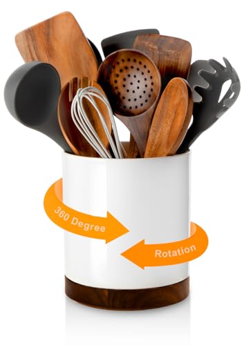 Ceramic Rotating Utensil Holder for Countertop Kit... (White)