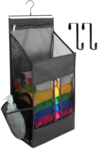 ALYER Hanging Plastic Grocery Bag Holder and Dispenser,Mesh Over the Cabinet Door Organizer with Easy-Access Openings for Kitchen Towel,Bras,Laundry,Installation Free(Black, 21.7"H * 11.8"W * 5.9"D)