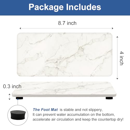 2 Water Absorbing Stone Drying Trays for Bathroom Sink Kitchen Soap Counter | Soap Dish Dispenser Sponge Holder White Ceramic Bathroom Vanity Quick Dry Stone Mat for Kitchen Sink Marble Diatomite Tray