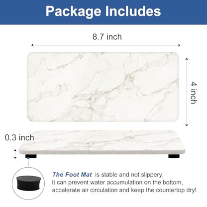 2 Water Absorbing Stone Drying Trays for Bathroom Sink Kitchen Soap Counter | Soap Dish Dispenser Sponge Holder White Ceramic Bathroom Vanity Quick Dry Stone Mat for Kitchen Sink Marble Diatomite Tray