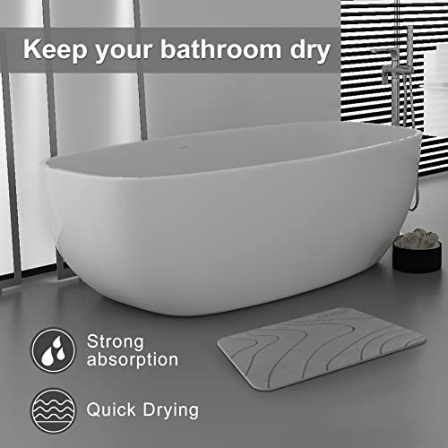 JUERLEN 2 Pack Diatomaceous Earth Shower Mat, Stone Bath Mat, Nonslip Super Absorbent Fast-Drying Hard Bath Mat for Bathroom Shower Floor, 24 x 16 inch, Grey Wave Design