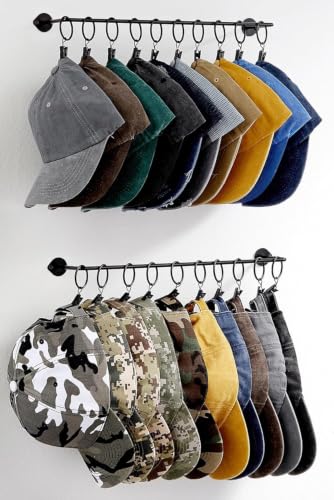 Viklluyr Hat Rack for Baseball Cap Hat Storage with 20 Hooks - Modern Metal Hat Organizer Wall Mounted Caps Hanger Set of 2 for Closet Door Bedroom Entryway Laundry