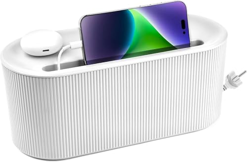 Cable Management Box,Desk Cord Organizer with Groo... (White)