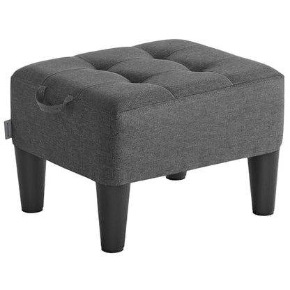 SONGMICS Foot Stool with Legs, Small Footstool Ottoman, Linen-Look Fabric Seat with Thick Cushion, for Living Room, Bedroom, Entryway, 330 lb Weight Capacity, Dark Gray ULOM502G01