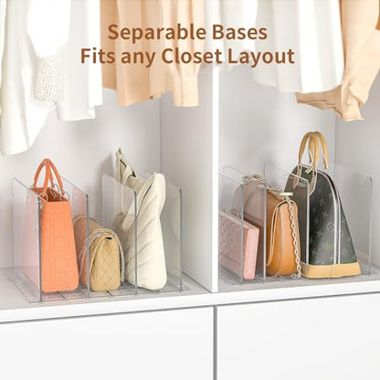 GoMaihe Purse Organizer for Closet: Adjustable Clear Handbag Storage Shelf | Plastic Clutch Dividers | Minimal | Keep Purses upright